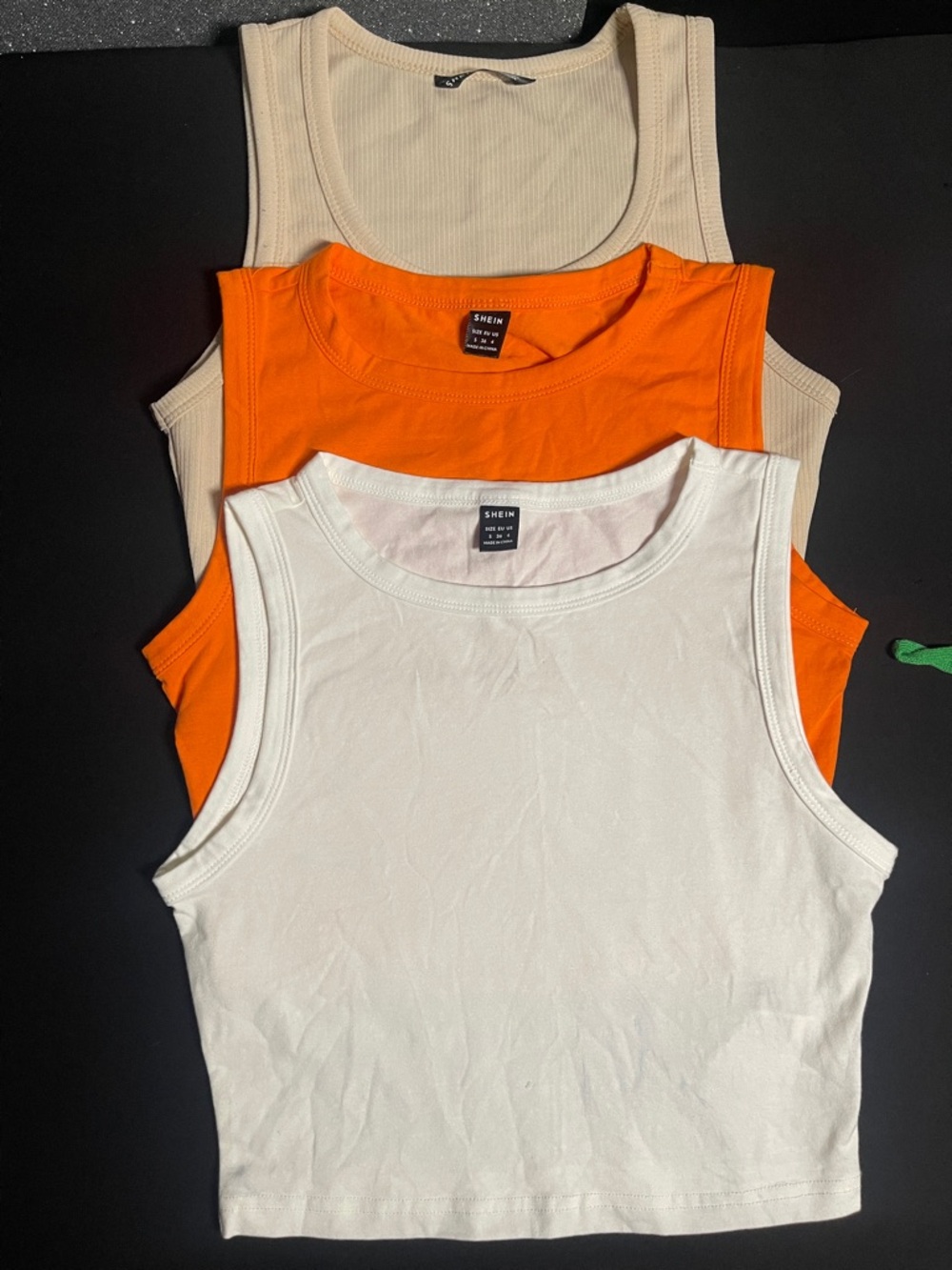 SHEIN Ribbed & Smooth Tank Top Trio - White, Orange, Beige